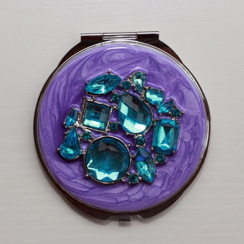 Blue Crystal Compact Mirror/Purple Enamel