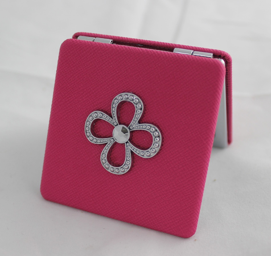 PU Leather Compact Mirror/Flower Design