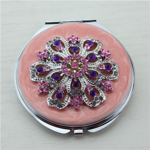Luxury crystals flower compact pocket mirror