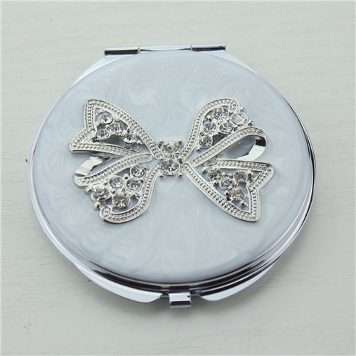 Silver crystals bowknot compact mirror