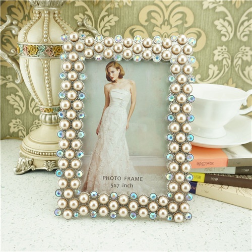 Metal photo frame / elegant pearls wedding photo frame