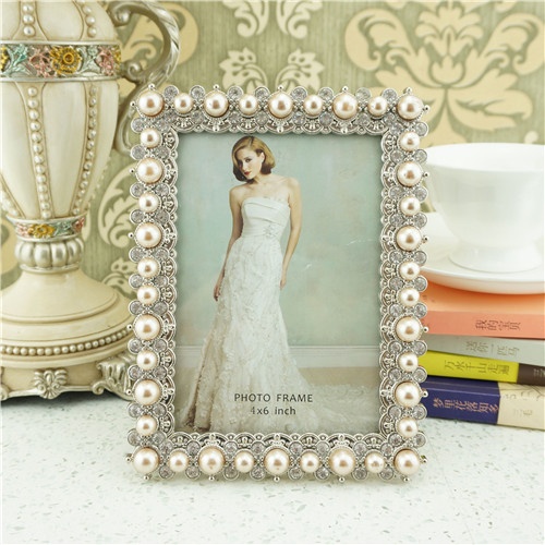 Metal photo frame/elegant pearl photo frame