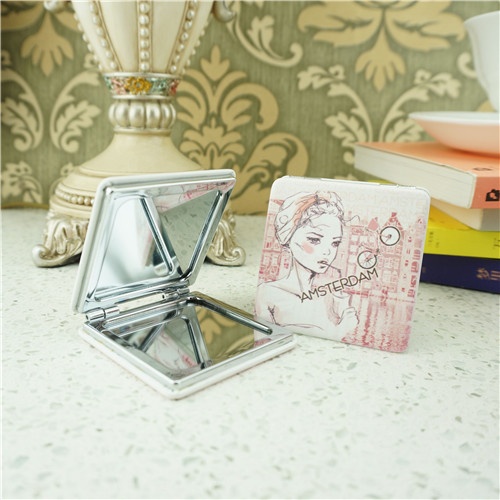 PU compact mirror/folding compact mirror for promot