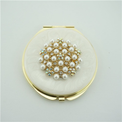luxury gift pearls flower compact mirror/bridesmaid gift