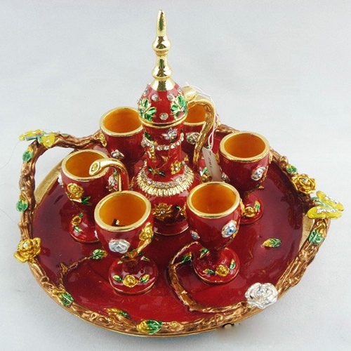 Luxury table trinket box/Flagon teapot&cup figurine