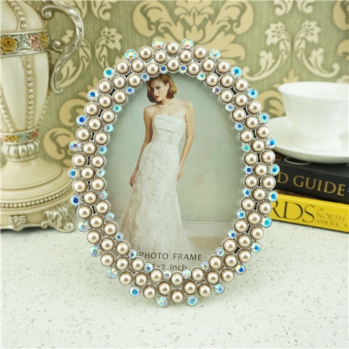 Metal photo frame/ elegant pearls wedding photo frame