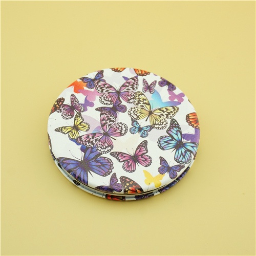 Round butterfly picture compact mirror/PU compact mirror