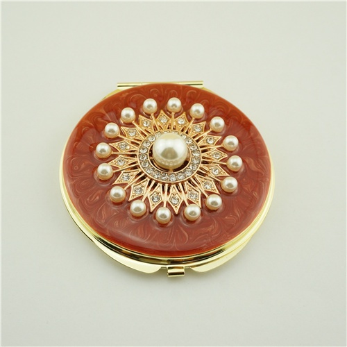 Metal pearl makeup mirror/mother of pearl compact mirror