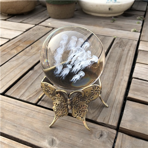 80mm Crystal Jellyfish Ball with Metal Butterfly Base