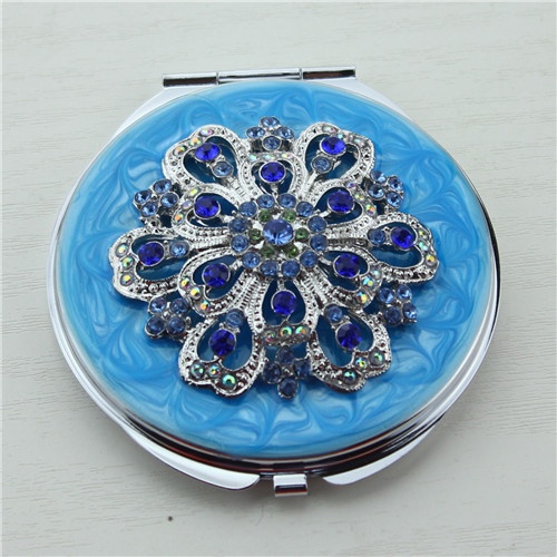 Luxury crystals flower compact pocket mirror