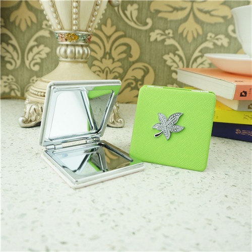 PU compact mirror/maple leaf PU cosmetic compact mirror