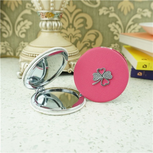 PU compact mirror/metal Four-leaf Clover promotion PU compact mirror