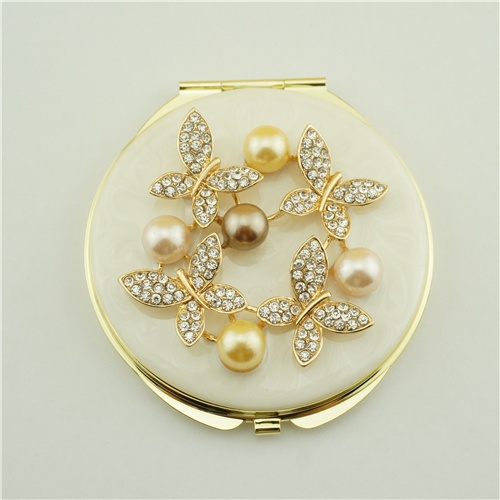 Butterfly series pearl compact mirror/Crystal compact mirror
