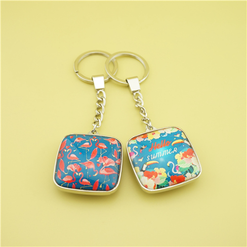 Tropical Birds Dome Glass Keychain