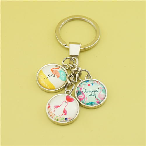 3 Pieces Glass Stones Keychain - Flamingo