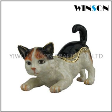 Pewter Jewelry Box / Crytals Cat Jewelry Box