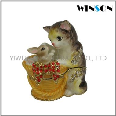 Pewter Jewelry Box / Crytals Cat Jewelry Box