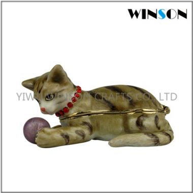 Pewter Jewelry Box / Crytals Cat Jewelry Box