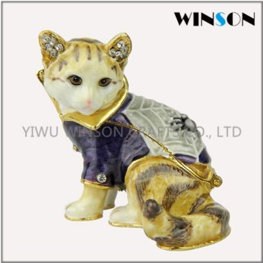 Pewter Jewelry Box / Crytals Cat Jewelry Box