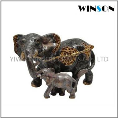 Pewter Jewelry Box / Crytals Mom And Baby Elephant Jewelry Box