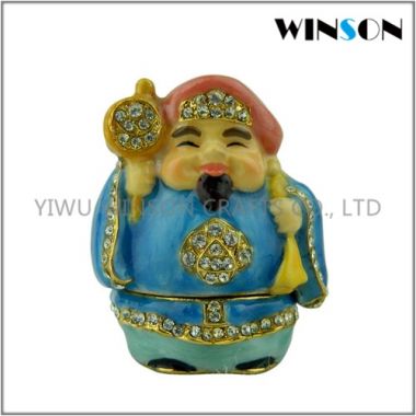 Pewter Jewelry Box / Jeweled Chinese God Trinket Box