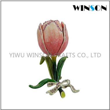 Alloy Made Pink Tulip Trinket Box