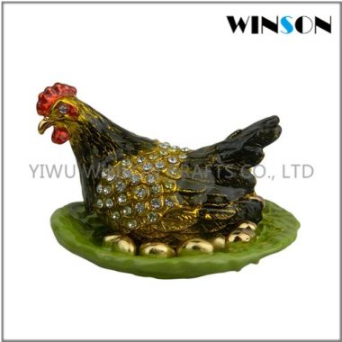 Pewter Jewelry Box / Crytals Hen & Chicken Jewelry Box