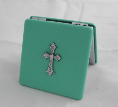 PU Leather Compact Mirror/Cross Design