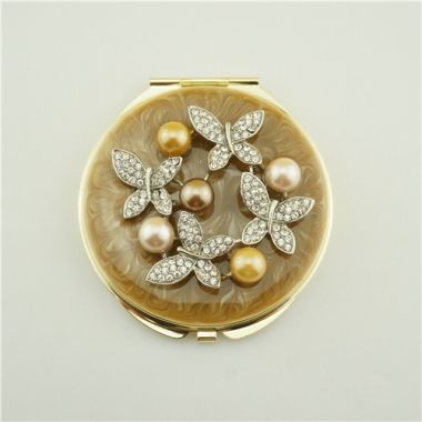 Butterfly series pearl compact mirror/Crystal compact mirror