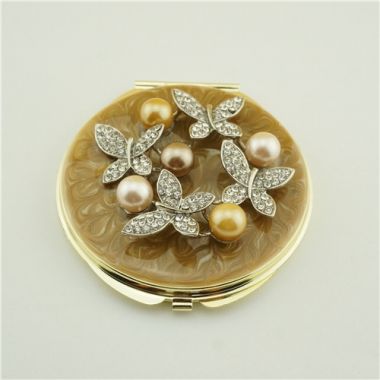 Butterfly series pearl compact mirror/Crystal compact mirror