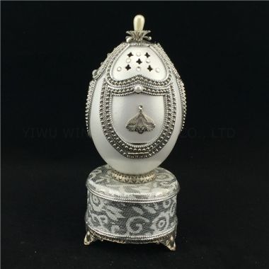 Silver music box hand made real goose egg with wedding keepsake