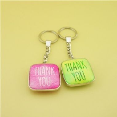 Square Dome Glass Keychain - Thank You