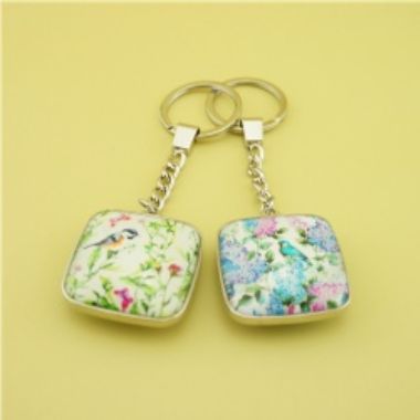 Bird & Botanic Dome Glass Keychain