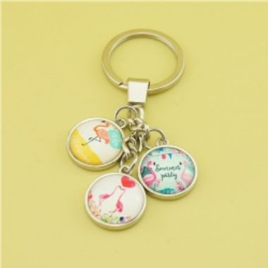 3 Pieces Glass Stones Keychain - Flamingo