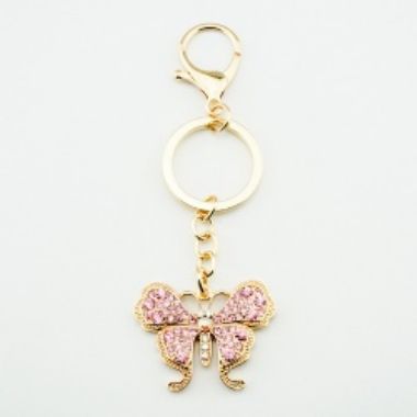 Crystal Key Chains with Pink Butterfly Charm