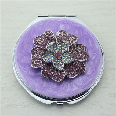 Fancy crystal flower foldable compact mirror