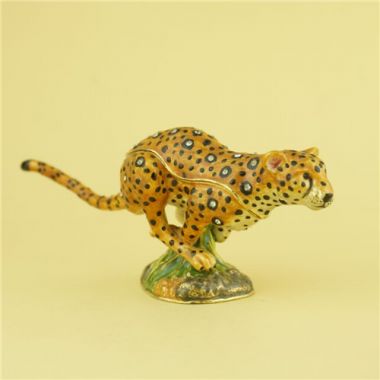 Pewter jewelry box / Leopard shape metal trinket box