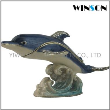 Pewter Jewelry Box / Crytals Dolphin Jewelry Box