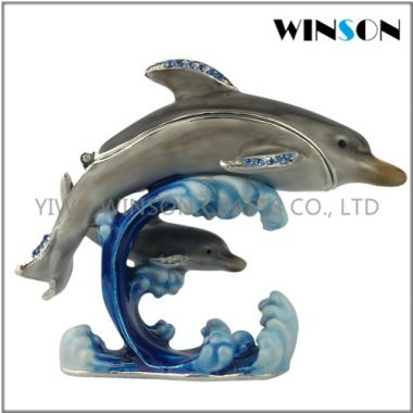 Pewter Jewelry Box / Crytals Dolphin Jewelry Box