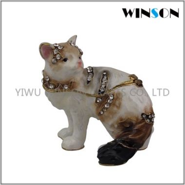 Pewter Jewelry Box / Crytals Cat Jewelry Box