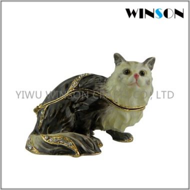 Pewter Jewelry Box / Crytals Cat Jewelry Box